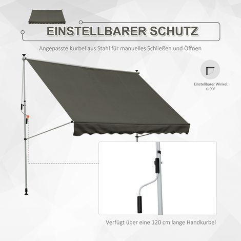 Voile terrasse autoportante 300x150cm, pergola pliante avec manivelle, store déporté stable au vent, aluminium gris, auvent extérieur (1/5)
