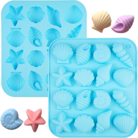 2 Pièces Moules en Silicone Coquillage et Étoile de Mer, 32 Cavité 8 Moules Cuisson au thème l'océan, Moule 3D pour Thèmes Marins et Fêtes Sirène, Moule Coquillage pour Chocolat, Bonbons, Gâteau (1/5)