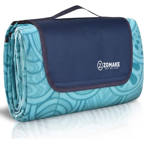 Couverture Pique Nique Impermeable 200x150,Nappe Exterieur Plaid Pique-Nique Tapis Picnic Lavable pour Camping,Parc,Cour - XL Picnic Blanket Pliable avec Poignée(Paon Bleu) (1/5)