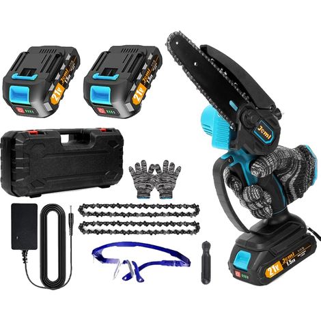 Mini motosierra eléctrica, diseño ligero, alta velocidad de corte, 2 baterías, 2 cadenas. (1/2)