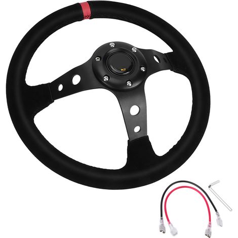 GARRYFIZH Volant de course automobile universel 35 cm/14 pouces, 6 boulons, avec klaxon rouge