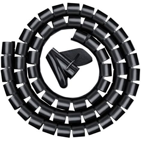Cable duct 3.0 m, flexible spiral conduit for office, spiral conduit for 20 mm cable, black
