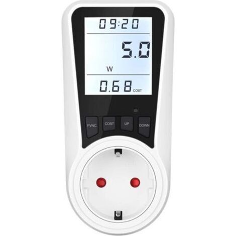 Toma de Medidor Digital, 230V, 16A, 3680W, Protección contra Sobrecarga, Pantalla Digital, Blanco (1/5)