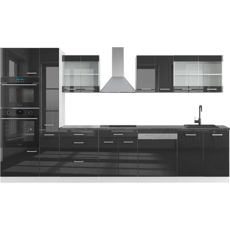 Mobile da cucina R-Line, Antracite lucido/bianco, 350 cm con armadio alto, PL Antracite, Vicco (1/5)