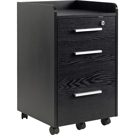 Pour professionnels déplacement aisé 5 roulettes caisson de bureau meuble 3 tiroirs bois noir dont 1 verrouillable (1/5)
