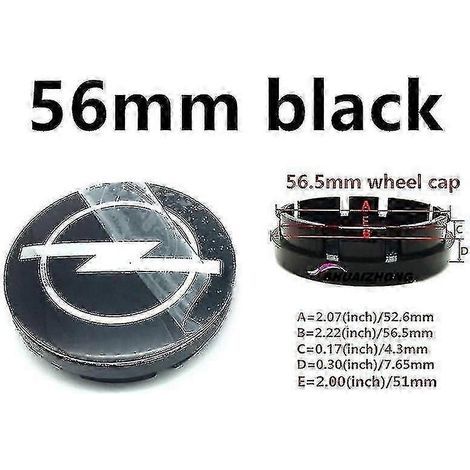 Lot de 4 enjoliveurs centraux de roue Opel 56 mm, 59 mm, 60 mm, 64 mm et 68 mm, noir et argent, avec logo et emblème. Accessoires auto Wigslar (1/5)