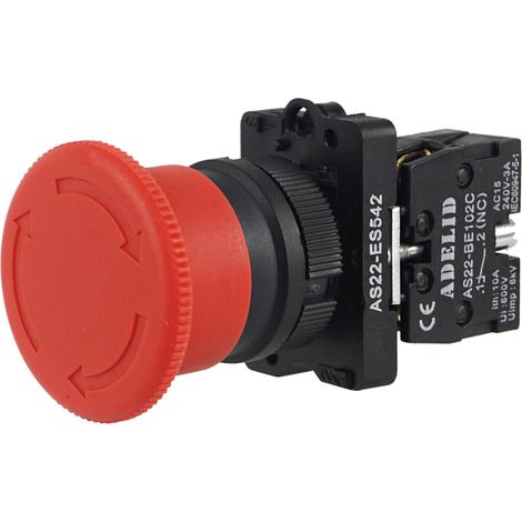 Not-Aus-Druckschalter Taster Stoppschalter Roter Pilz 10A 600V 1NC 22mm mit Kunststoffflansche (1/3)
