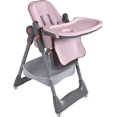 Trona evolutiva plegable para bebé rosa con arnés de 5 puntos y ruedas silenciosas (1/5)
