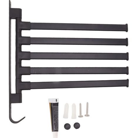 Door-towels pivot black, bracket of room of bath without poincon, rod of suspension angle wall-mounted to 5 arm (1/5)