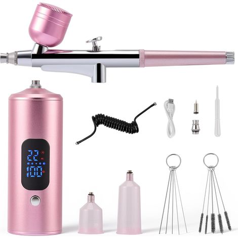 Aérographe Sans Fil - 1 Unité - Métal Et Plastique - 3 Vitesses Jusqu'à 38 Psi - Gâteau Et Modélisme - Rose