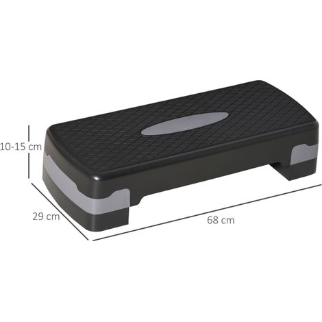 Plateforme Step Fitness 2 niveaux réglable 10/15 cm, stepper d'entraînement à domicile noir et gris 68x29x15cm, pour exercices cardio efficaces (1/5)