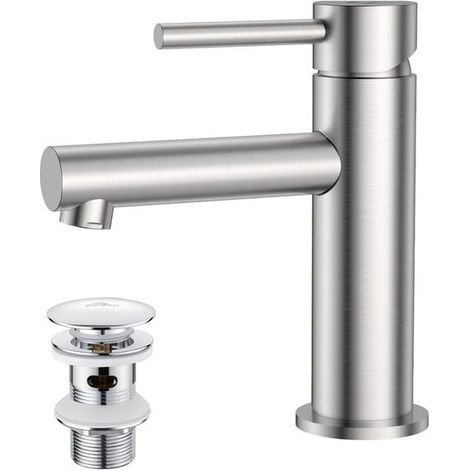 Robinet de Lavabo Brossé Robinet de Salle de Bain en Acier Inoxydable avec Bonde de Vidange Mitigeur de Lavabo