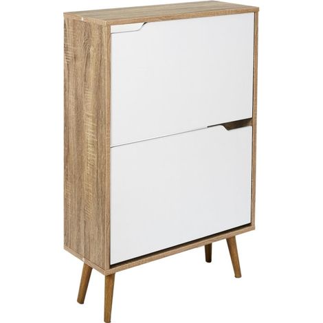 Meuble à Chaussures "2 Portes" 91cm Blanc & Naturel (1/5)