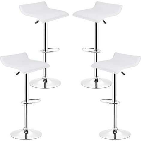 Ensemble de 4 Tabourets de Bar, Elévateur à Gaz Pivotant Réglable, Repose-Pieds et Base en Acier Chromé pour Comptoir Bar et Cuisine, Blanc (1/5)