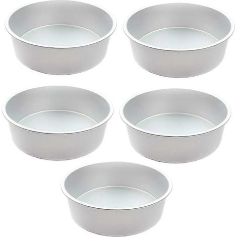 Lot de 5 moules à gâteau ronds en alliage d'aluminium, idéal pour cuisson de pizzas et gâteaux. (1/4)