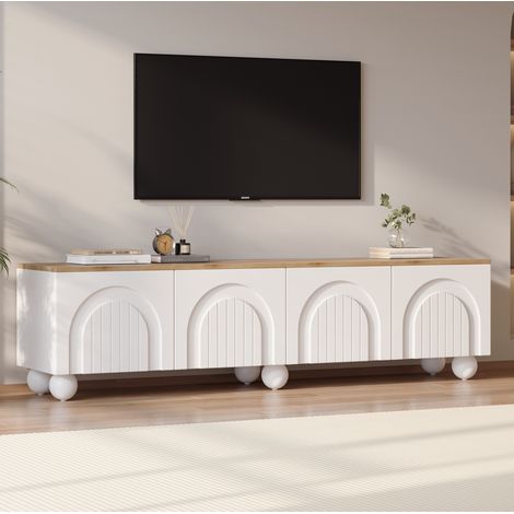 MEUBLIV Mueble TV 180 x 40 x 45 cm blanco y madera – 4 puertas, 6 patas metálicas (1/5)