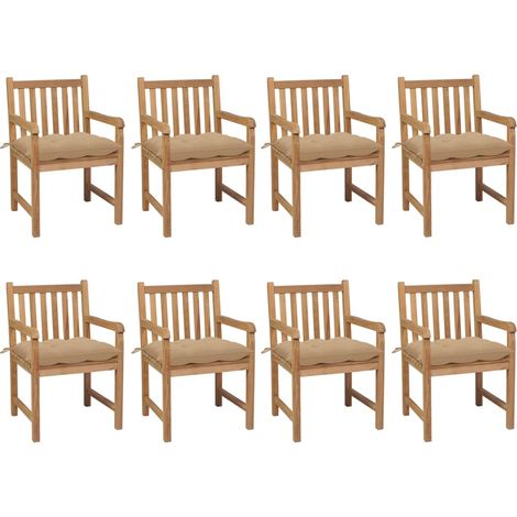 Sillas de jardín 8 uds madera maciza de teca cojines beige