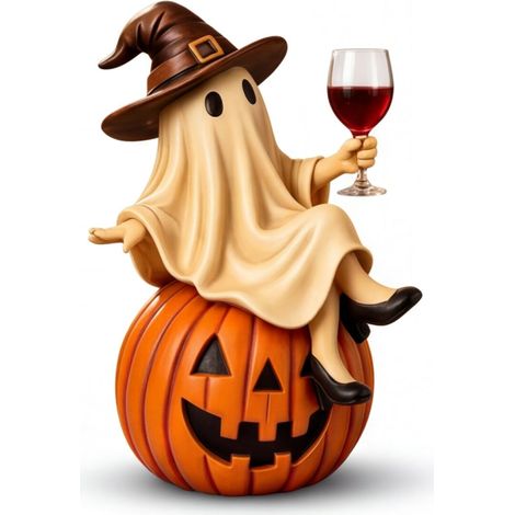 Irovami Figurine Halloween fantôme verre vin – résine, citrouille sorcière, table (1/5)
