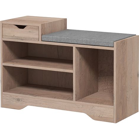 Banc à chaussures entrée 76,5 x 30 x 52 cm rangement 3 compartiments assise rembourrée contemporain épuré en MDF gris (1/5)