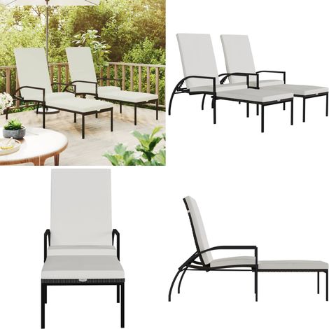 Sonnenliegen 2 Stk. mit Fußhocker PE-Rattan Braun - Sonnenliegen - Gartenmöbel - Outdoor Möbel - Lounge Set - Poolside - Home & Living