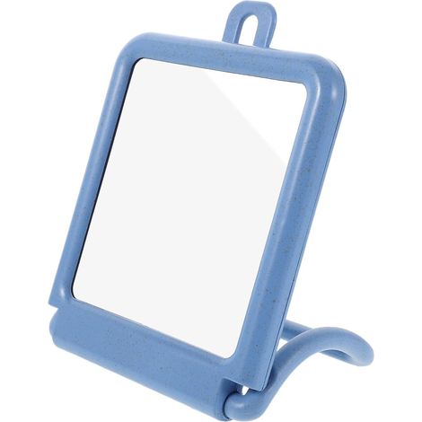 Miroir de maquillage pliable rectangulaire en paille de blé avec support, bleu, pour bureau et voyage, pour la coiffeuse et le bureau