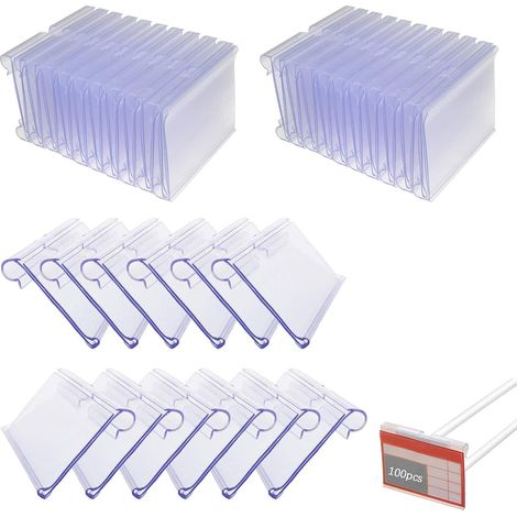 QAZQA Lot de 100 0orte-étiquettes, porte-étiquettes, porte-étiquettes, porte-étiquettes, en PVC Transparent, Réutilisables, pour Grands Centres commerciaux, supermarchés, petits magasins (1/5)