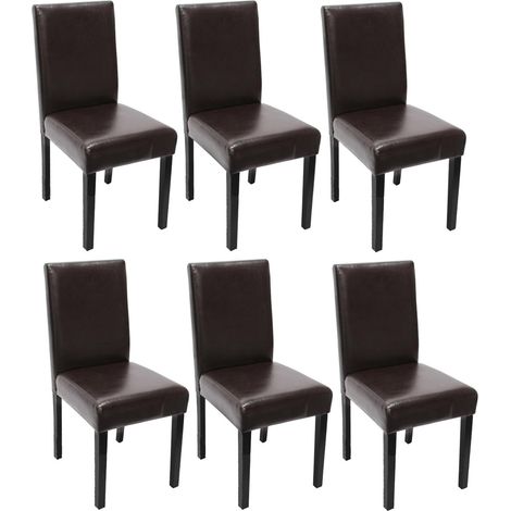 Lot de 6 chaises de séjour Littau, simili-cuir, marron, pieds foncés (1/4)