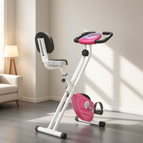 Bicyclette Pliable de Fitness en Acier, Bicyclette Magnétique Pliable à Domicile avec Hauteur Réglable, Résistance Magnétique à 8 Niveaux, Écran LCD, 43x97x109 cm, Rose (1/5)