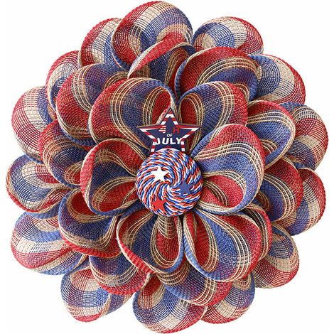 Guirlande Patriote - Couronne Porte 4 Juillet - Décor Extérieur Fête Nationale Américaine - Pour Porte Avant, Porche, Mur - 1 Pièce (1/5)