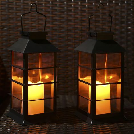 Lot de 2 Lanternes Solaires Exterieures Jardin avec Bougie LED Sans Flamme, Lanterne Extérieure Étanche IP44, Lanterne Solaire de Balcon de Jardin, Lanterne a Bougie (1/5)