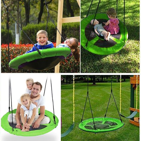Balançoire Nid d'oiseau Rond ,100100180cm Nid d'oiseau Balancoire Exterieur, enfant adulte jardin Max 100 kg-vert (1/5)