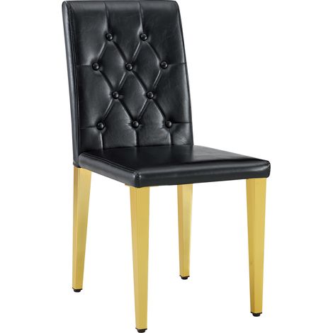 Lot de 4 chaises de salle à manger noires avec doré brillant – luxe léger – Le choix privilégié pour les espaces repas européens. Pieds métalliques dorés pour des combinaisons polyvalentes. (1/5)