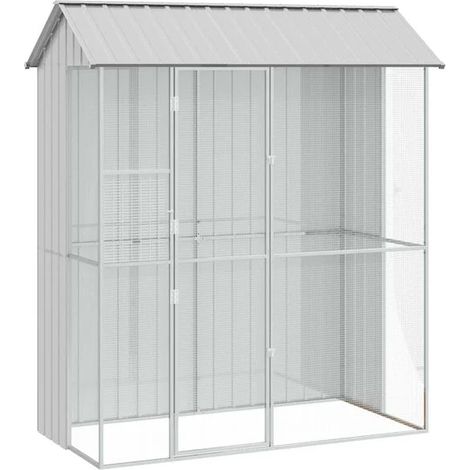 Cage à oiseaux grise, 215 x 110 x 247 cm, acier galvanisé. (1/5)