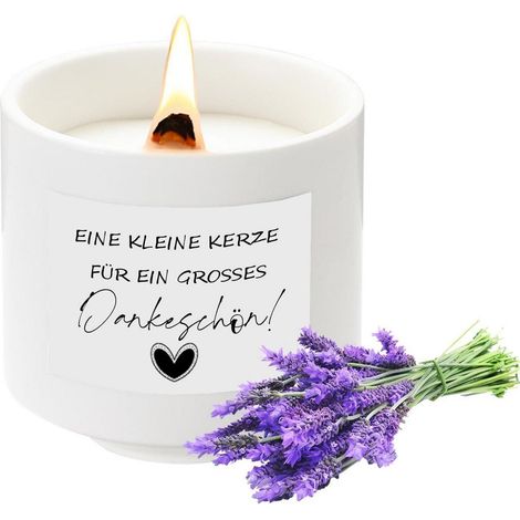 Duftkerze Lavendel mit Sojawachs im Keramikbehälter, Dankeschön Geschenk