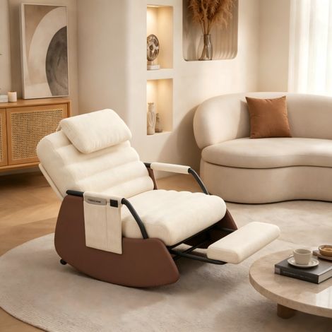 Dossier haut bascule, Chaise à bascule en velours côtelé, Fauteuil à Bascule avec Accoudoirs, Chaise berçante, Rocking Chair avec Pieds Rétractable (1/5)