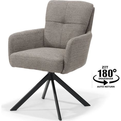 Fauteuil de table pivotant en tissu taupe avec accoudoirs et pied en métal noir 180° - PANGIVO (1/5)