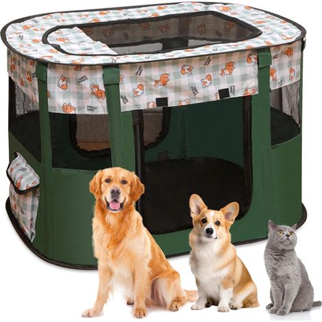 Clôture Pliable pour Animaux - Parc Portable d'Intérieur pour Chiens, Chiots, Chatons, Lapins - Taille XL (Vert Foncé) (1/5)