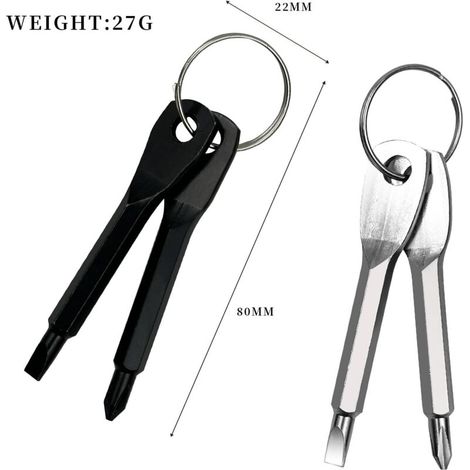 Lot de 4 petits tournevis EDC - Mini tournevis cruciformes - Avec porte-clés - Cadeau pour homme - Noir et argenté (1/3)