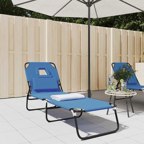Chaise longue pliante bleu tissu oxford acier enduit de poudre (1/5)