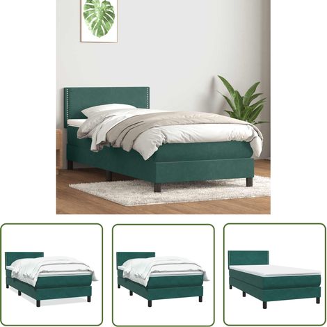 vidaXL Boxspringbett mit Matratze Dunkelgrün 80x220 cm Samt (1/5)