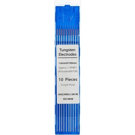 WY20 2,0 % Wolframelektroden, blaue Spitze, 1,6 mm x 150 mm für WIG-Schweißen, 10er-Packung (1/5)