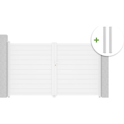 Puerta batiente EIGER 3m, 180cm de alto + 2 postes, 190cm de alto, aluminio blanco (1/5)