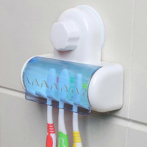 Porte-brosse à dents à ventouse magique, ensemble d'accessoires de salle de bain mural, avec couvercle anti-poussière, sans perçage ni clous, durable. (1/5)
