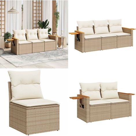 Salon de jardin avec coussins 3 pcs beige résine tressée - Salon De Jardin - Meuble De Jardin - Salon Extérieur - Ensemble De Canapés - Canapé D'extérieur - Home & Living (1/5)