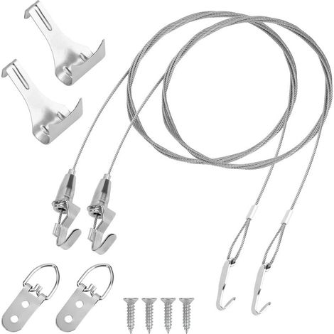 Kit Accrochage Cadre Photo - Câble Acier Inoxydable 2 m - Crochet Réglable + Crochet Moulure - Charge Max 40 kg - Lot de 2 (1/5)