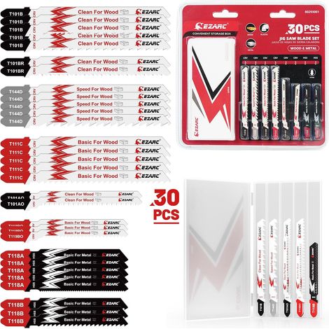 30pcs Jigsaw Blades with Storage Case, Assorted T-Shank Replacement Jigsaw Blades for Cutting Wood, Plastic and Metal (1/5)