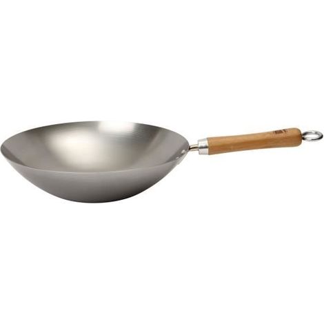 Wok - Dexam - School of Wok - Acier au carbone - 30 cm - Fond plat - Poignées en bambou (1/2)