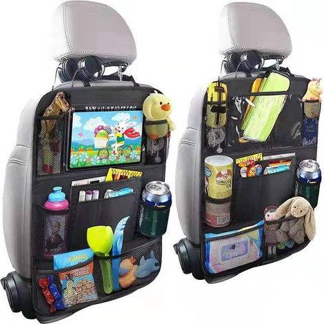 GABRIELLE 2 pièces de sacs de rangement pour voiture, sac de rangement multifonctionnel pour dossier de siège enfant, siège arrière anti-coup de pied, adapté pour iPad 10 pouces, 10 poches au total