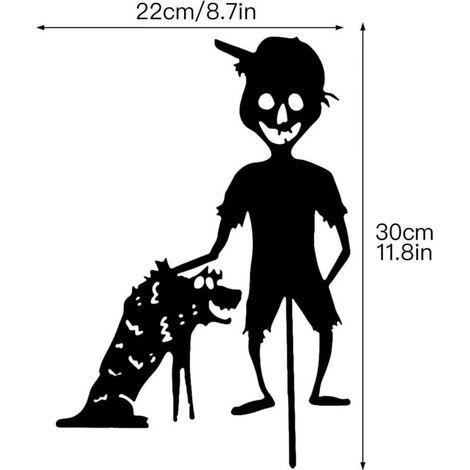 JSSEVN - Small Art Decor Black Metal Scary Children's Silhouettes Art Decor Garden Floor Insert Backyard Lawn Stake (1/4)
