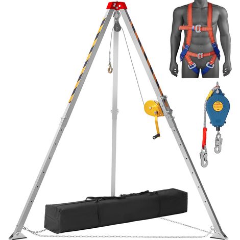 Kit trépied pour espace confiné, 544 kg, trépied de sauvetage, pieds 1,34 à 2,15 m câble 30 m protection contre les chutes de 10 m, harnais, sac de rangement pour espaces confinés traditionnels (1/5)